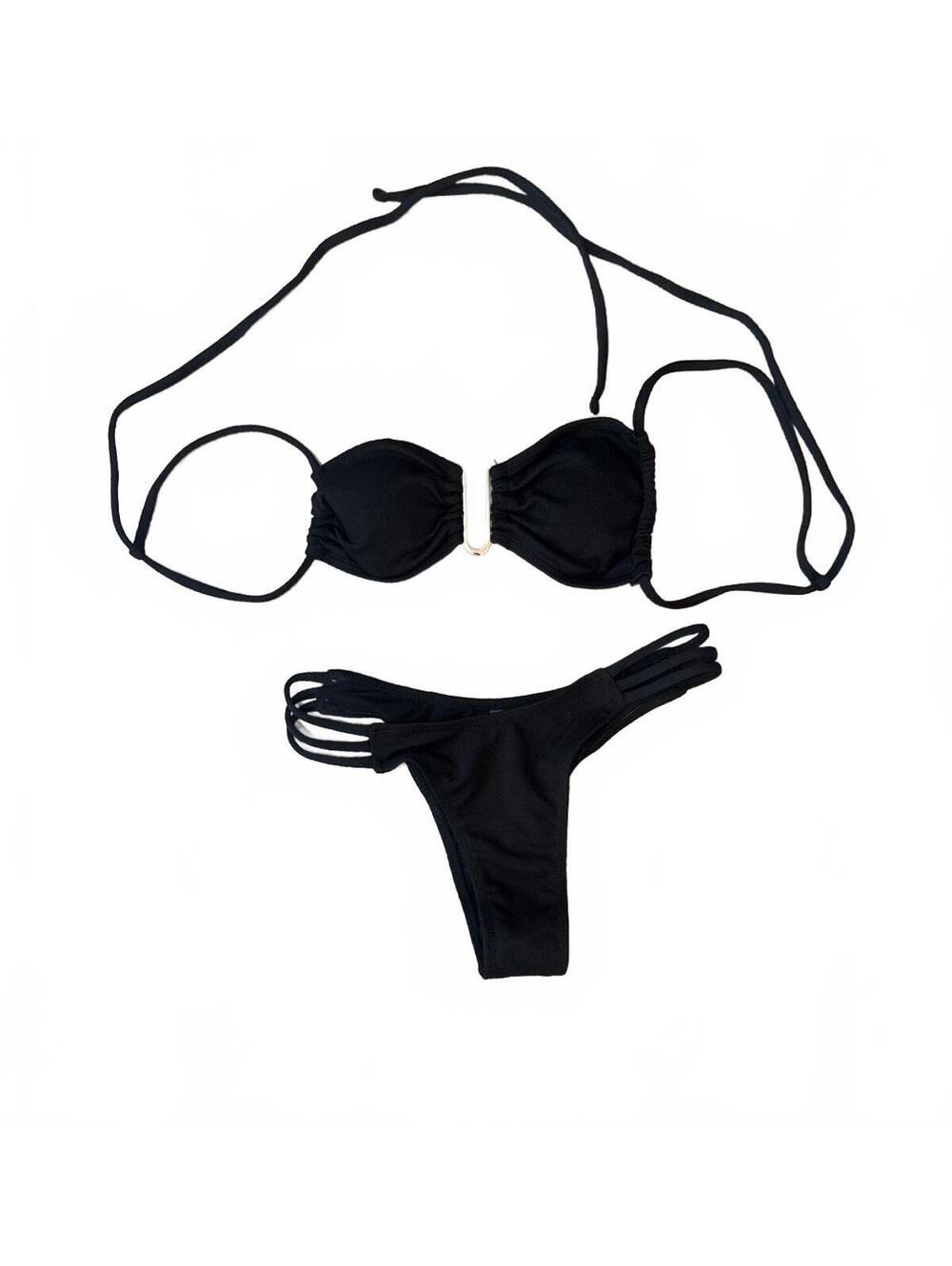 SHEIN Black Strappy Bikini Set Size Small